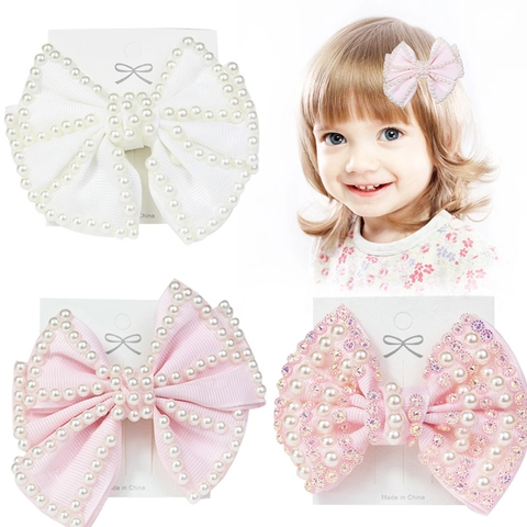Handgemaakte Zoete Strik Haarspeld Met Kunstparels en Strass Decoratie Elegante Polyester Lint Haarnald Voor Meisjes Vrouwen