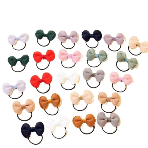Handmade Mini Satin Bow Elastic Hair Ties For Kids Girls Solid Colors Scalloped Edge Fashion Hair Accessories Hair Rings Set