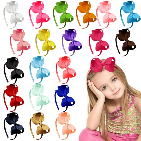 Handmade Large Bow Headband Solid Color Grosgrain Ribbon Hairband Sweet Girls Kids Fashion Hair Accessories Headwear
