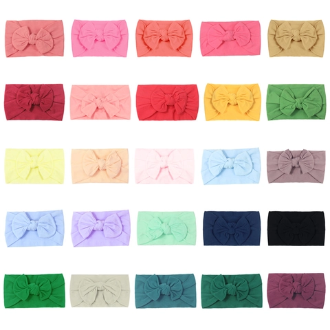Nylon Soft Baby Bow Headbands For Newborn Infants Toddlers Elastic Handmade Headwraps Solid Color Kids Hair Accessories Headband