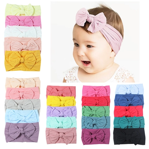 Nylon Elastic Bow Baby Headbands Solid Color Soft Seamless Hairbands For Infants Toddlers Kids Hair Accessories