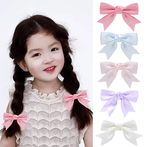 Handgemaakt Kinderen Satijn Strik Haarspeld Polyester Lint Haarnaald Zoet Macaron Kleur Metaal Alligator Clip Haaraccessoires Meisjes