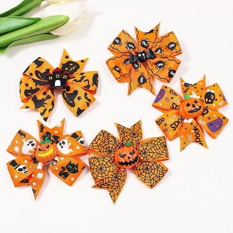 Mollette per Capelli con Fiocco in Grosgrain per Bambini di Halloween Zucca Fantasma Pipistrello Ragno Accessori per Feste