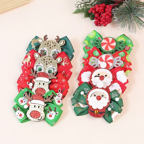 Fermagli per Capelli a Fiocco di Natale in Grosgrain Fatti a Mano per Bambini Ragazze Simpatici Renna Babbo Natale Glitter Natalizi Accessori Festa