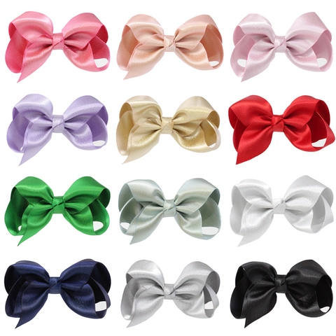 Pinzas para el Cabello de Lazo de Satén Grandes Hechas a Mano para Niñas Color Sólido Pinza de Pato Accesorios para el Cabello de Princesa