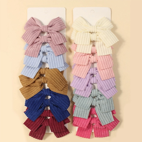 Handmade Kids Waffle Fabric Bow Hair Clips Solid Color Swallowtail Bowknot Hairpins For Baby Girls Toddlers Accessories
