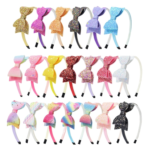 Children Rainbow Glitter Bow Headband Colored Sequin Cute Sparkly Hair Accessories For Girls Party Everyday Hair Hoop