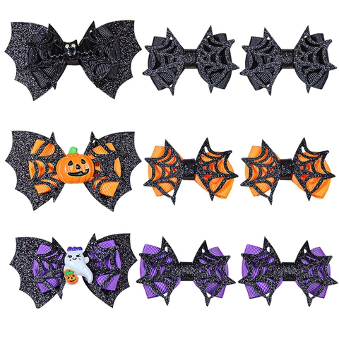 Fermagli per Capelli a Fiocco Halloween Pipistrello Zucca Fantasma Bambini Ragazze Forcine Glitterate Spaventose Accessori per Feste