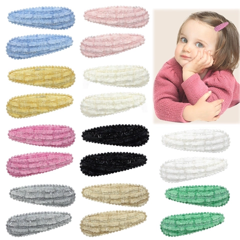 Handmade Fabric Teardrop BB Hair Clips For Children Sweet Solid Color Plaid Plush Hairpins Girls Hair Accessories