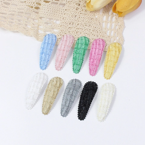 Handmade Fabric Teardrop BB Hair Clips For Children Sweet Solid Color Plaid Plush Hairpins Girls Hair Accessories