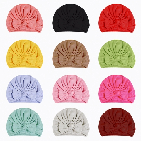 Soft Knitted Baby Turban Hat With Large Bowknot Pleated Indian Cap For Newborn Toddler Winter Warm Pullover Headwear