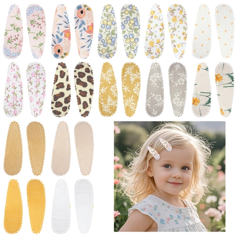 Barrettes à Cheveux Snap pour Enfants Enveloppées de Tissu Fait Main Imprimé Floral Léopard Accessoires Cheveux Fille