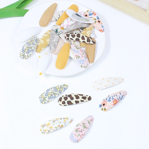 Barrettes à Cheveux Snap pour Enfants Enveloppées de Tissu Fait Main Imprimé Floral Léopard Accessoires Cheveux Fille