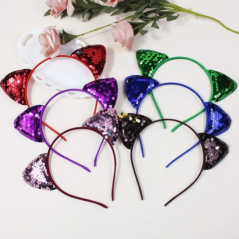 Diadema de Orejas de Gato con Lentejuelas Brillantes para Niñas Diadema Dulce Fiesta Decoración Diaria Accesorios para el Cabello