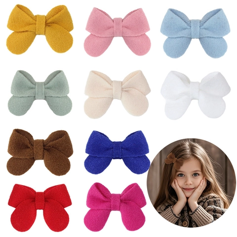 Handmade Solid Color Bow Hair Clips For Girls Sweet Fabric Mini Duckbill Clips Kids Hair Accessories 10 Colors DIY Accessories