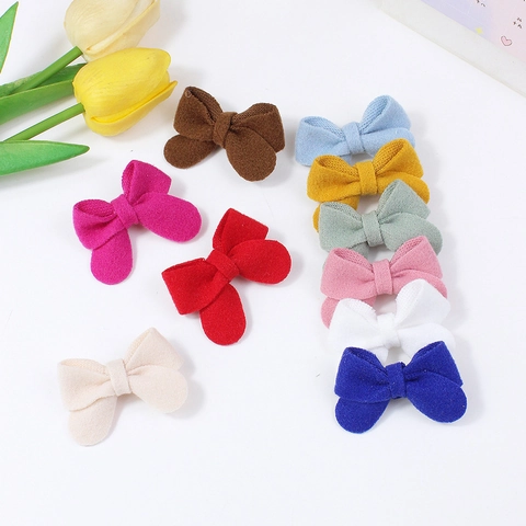 Handmade Solid Color Bow Hair Clips For Girls Sweet Fabric Mini Duckbill Clips Kids Hair Accessories 10 Colors DIY Accessories