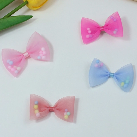Handgemaakte Haarclip met Gaasstrik voor Kinderen en Kleurrijke Pompons Zoet Vlinderontwerp voor Dagelijkse Meisjes Haar Decor