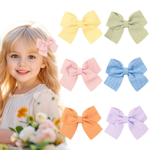Kids Sweet Bow Hair Clips Soft Solid Color Cloth Hairpins Fashion Girls Hair Accessories For Daily School Party