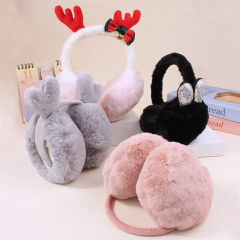 Paraorecchie di Peluche con Corna di Renna di Natale per Bambini Copriorecchie in Pelliccia Sintetica Calda Invernali Pieghevoli
