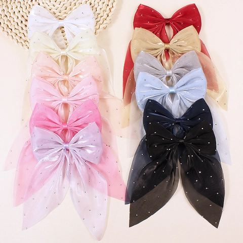 Accessoire Cheveux Nœud en Filet de Strass Fait à la Main Style Coréen Nœud en Organza Transparent pour Filles Enfants