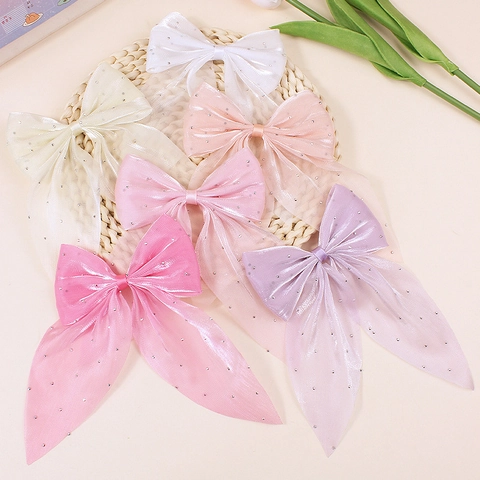 Accessoire Cheveux Nœud en Filet de Strass Fait à la Main Style Coréen Nœud en Organza Transparent pour Filles Enfants