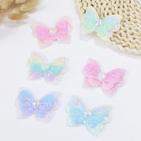 Glitter Butterfly Heart Artificial Pearl DIY Hair Accessory Parts Sweet Plush Gradient Color Handmade Handicraft Material For Girls Women Jewelry Making