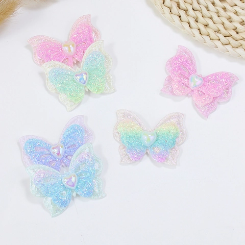 Glitter Butterfly Heart Artificial Pearl DIY Hair Accessory Parts Sweet Plush Gradient Color Handmade Handicraft Material For Girls Women Jewelry Making