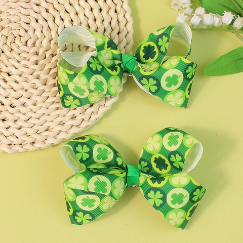 St. Patrick's Day Kleeblatt Druck Ripsband Schleife Haarspangen Für Mädchen Grüne Klee Bowknot Haarnadeln Handgefertigte Kinder Haarschmuck