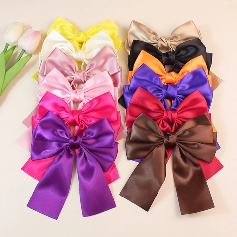 Handmade Satin Bow Hair Clip With Long Streamers Large Double Layer Butterfly Hair Accessories For Kids Girls Sweet Decor