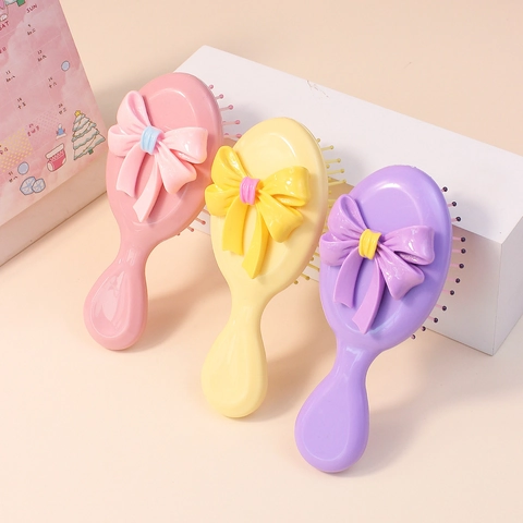 Simpatico Pettine a Cuscinetto Mini Con Decorazione a Fiocco 3D Spazzola Massaggiante Districante Portatile Per Bambini Ragazze Donna