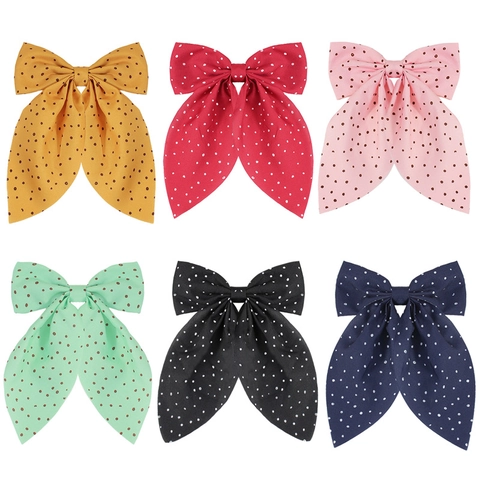 Pince à Cheveux Grand Nœud à Pois Avec Longs Rubans Doux Vintage en Tissu de Polyester Pour Enfants Filles Accessoires