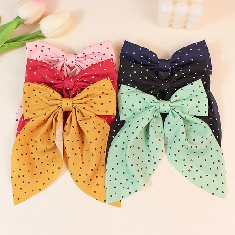 Pince à Cheveux Grand Nœud à Pois Avec Longs Rubans Doux Vintage en Tissu de Polyester Pour Enfants Filles Accessoires