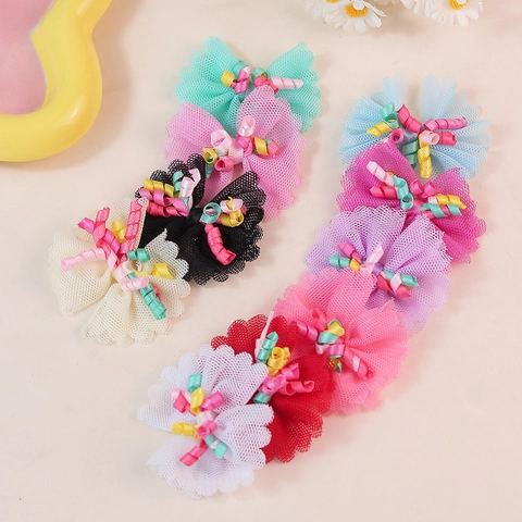 Accesorio DIY Moño Flor de Malla Hecho a Mano Cinta en Espiral Colorida para Pinzas de Pelo Decoración de Ropa Estilo Dulce