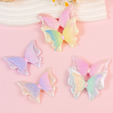 Gradient Glitter Butterfly Bow DIY Accessories Rhinestone Polyester Handmade Patches For Hair Clips Shoes Hats Decor