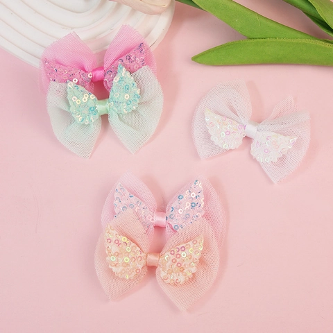 Nœud Papillon en Filet Fait à la Main avec Ailes d'Ange à Paillettes Accessoires Cheveux DIY pour Décoration Vêtements Chaussures Sacs