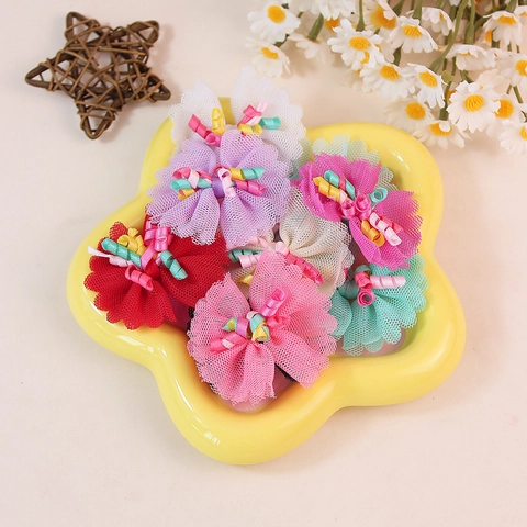 Accesorio DIY Moño Flor de Malla Hecho a Mano Cinta en Espiral Colorida para Pinzas de Pelo Decoración de Ropa Estilo Dulce