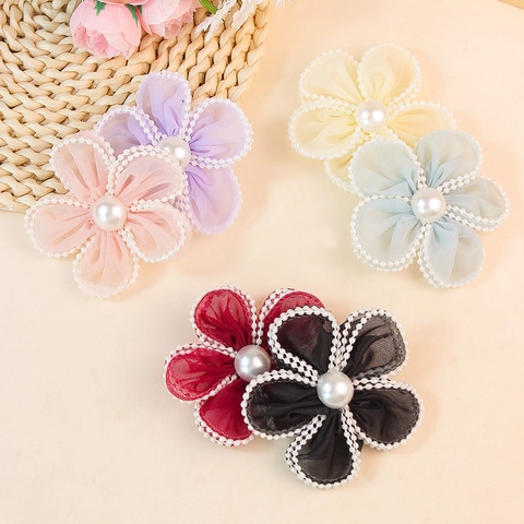 Handgemachte DIY Polyester Netzblume Mit Künstlicher Perle Für Kinder Haarschmuck Bekleidungsdekoration Nähzubehör
