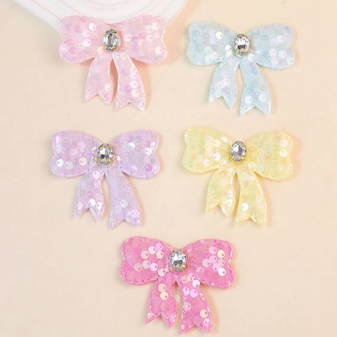 Cute Sequin Bow Hair Clip For Women Handmade DIY Fabric Accessory With Rhinestone Polyester Bowknot Jewelry Accessory