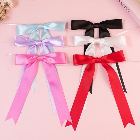 Handmade Satin Polyester Ribbon Bow With Twist Tie For Gift Box Cake DIY Baking Packaging Multi Color Decorative Bowknot