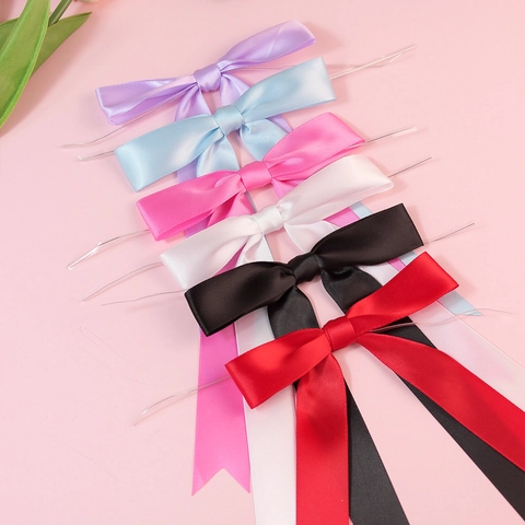 Handmade Satin Polyester Ribbon Bow With Twist Tie For Gift Box Cake DIY Baking Packaging Multi Color Decorative Bowknot