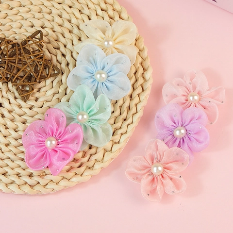 Polyester Mesh Flower Accessories With Artificial Pearl And Rhinestone Handmade DIY Floral Embellishments For Hairpin Shoes Bags