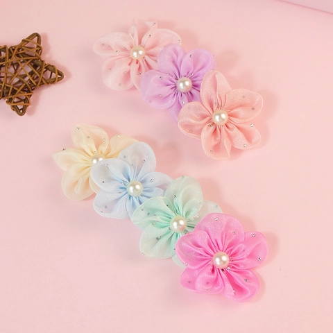 Polyester Mesh Flower Accessories With Artificial Pearl And Rhinestone Handmade DIY Floral Embellishments For Hairpin Shoes Bags