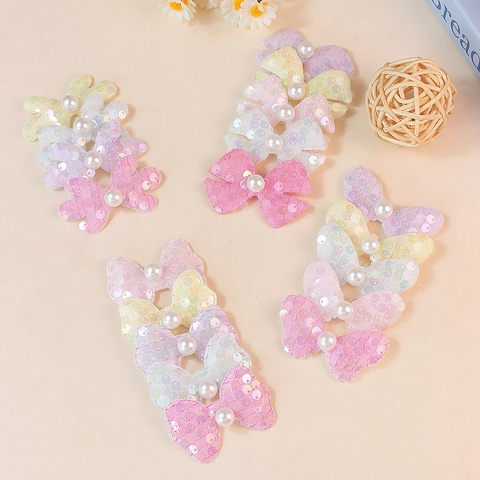 DIY Sequin Bow Accessories With Artificial Pearl For Hair Clips Clothing Decoration Handmade Craft Sweet Bows Findings