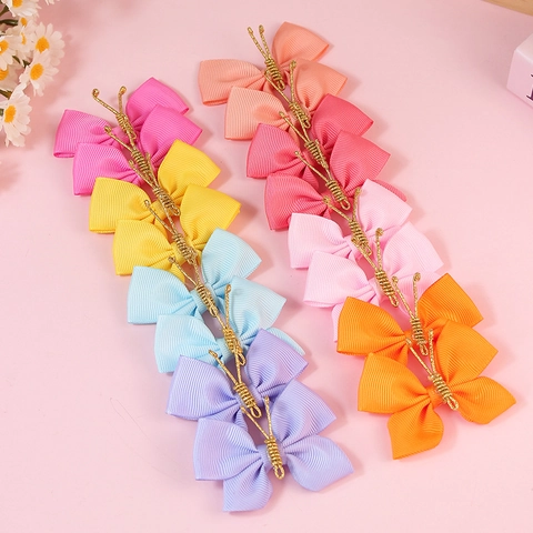 Handmade Polyester Ribbon Butterfly Bow Hair Clip For Girls Cute Colorful Children Sweet DIY Hair Accessories Gift Wrapping Decor