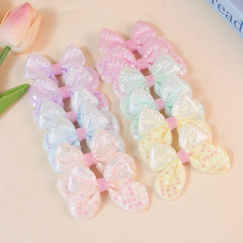 Handmade Sequin Bow Patch DIY Polyester Fabric Applique Glitter Bowknot For Clothing Bag Shoe Decor Kids Girls Macaron Color