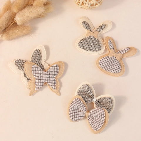 Handmade Polyester DIY Patch Houndstooth Plaid Rabbit Butterfly Bow Shape Apparel Accessory Hair Decoration Fabric Applique
