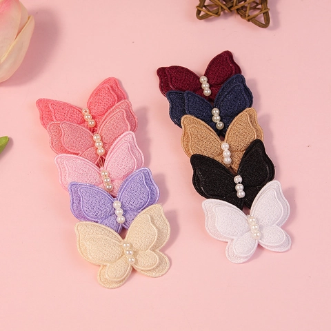 Butterfly Fabric Appliques Artificial Pearl Decor Embroidery Patch DIY Hair Accessories Clothing Decoration For Girls Kids
