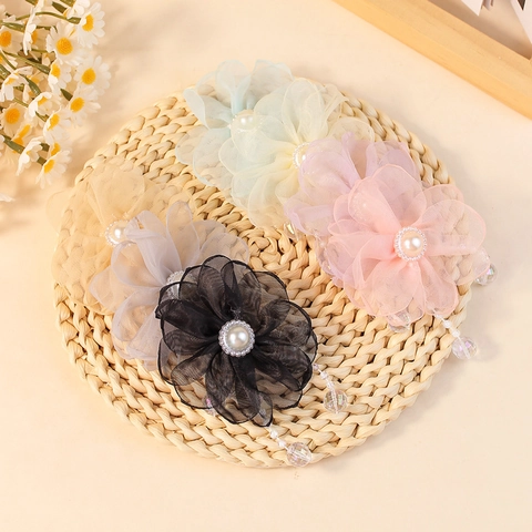 Handgemaakte DIY Mesh Bloem Accessoire Met Kunstparel Kwastje Chiffon Bloem Applicatie Voor Kleding Schoenen Tassen