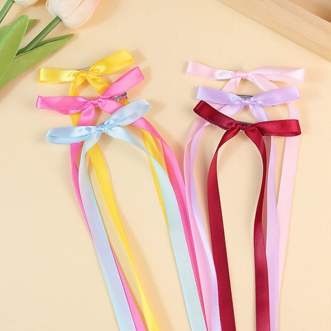 Balletcore Satin Ribbon Bow Hair Clip With Long Streamers Polyester Handmade Duckbill Clip Sweet Elegant Hair Accessories