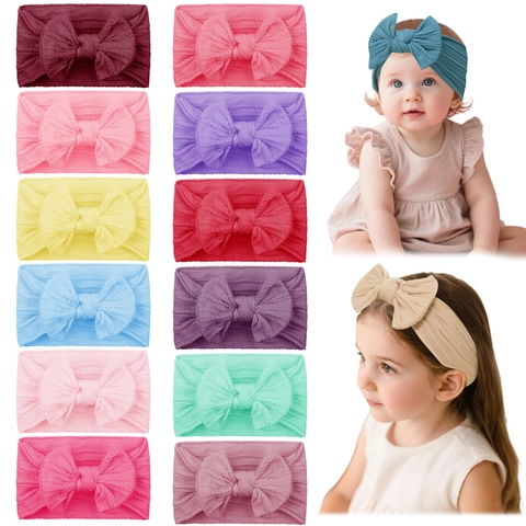 Soft Elastic Cable Knit Baby Headband Large Bow Hair Band Solid Color Ribbed Headwrap For Toddler Infants Kids Hair Accessory